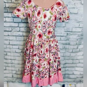 50s Op Art Rose handmade Vintage Cotton Day Dress metal zipper  gathers  SM